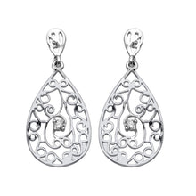 Load image into Gallery viewer, Sterling Silver Antique Style Filigree Teardrop with Single Clear Cz Dangle Stud Earring