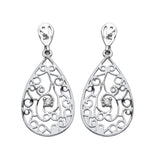 Sterling Silver Antique Style Filigree Teardrop with Single Clear Cz Dangle Stud Earring