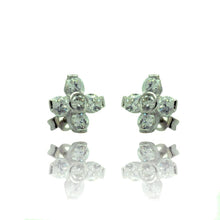 Load image into Gallery viewer, Sterling Silver Fancy Flower Clear Cz Stud Earring