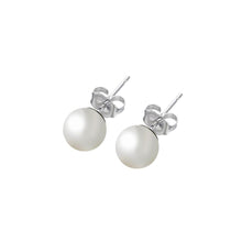 Load image into Gallery viewer, Sterling Silver Rhodium Plated Round Pearl Stud Earring