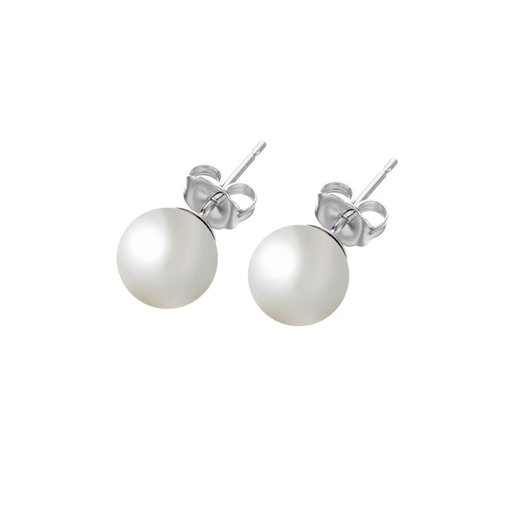 Sterling Silver .925 Rhodium Plated Round Pearl Stud Earring