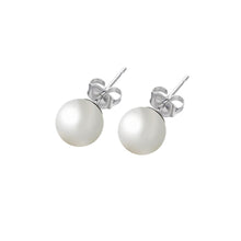 Load image into Gallery viewer, Sterling Silver .925 Rhodium Plated Round Pearl Stud Earring