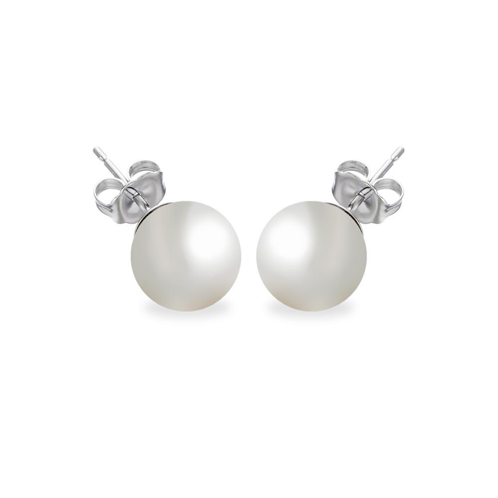 Sterling Silver Rhodium Plated Round Pearl Stud Earring
