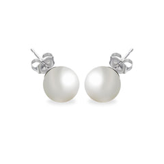 Sterling Silver Rhodium Plated Round Pearl Stud Earring