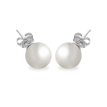 Load image into Gallery viewer, Sterling Silver Rhodium Plated Round Pearl Stud Earring