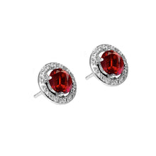 Load image into Gallery viewer, Sterling Silver Classic Round Cut Garnet Cz with Paved Halo Setting Stud EarringAnd Earring Dimensions of 10MMx10MM