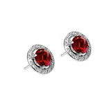 Sterling Silver Classic Round Cut Garnet Cz with Paved Halo Setting Stud EarringAnd Earring Dimensions of 10MMx10MM