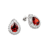 Sterling Silver Elegant Pearshaped Red Cz with Clear Baguette Czs on Halo Setting Stud EarringAnd Earring Dimensions of 15.5Mmx12.3MM