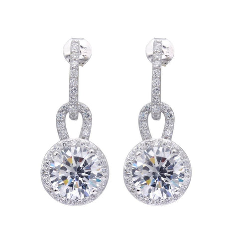 Sterling Silver Classy Large Round Cut Clear Cz with Paved Halo Setting Dangle Stud EarringAnd Earring Dimensions of 27.4MMx10.8MM