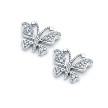 Load image into Gallery viewer, Sterling Silver Rhodium Plated Open Butterfly Shaped  Stud Earring With CZ Stones