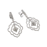 Sterling Silver Fancy Cut-Out Marqui Flower Design with Centered Clear Czs Dangle Stud EarringAnd Earring Dimensions of 34.4MMx18.5MM