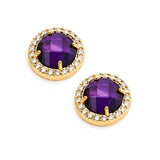 Sterling Silver Gold Plated Channel Teardrop Purple CZ Dangling Stud Earrings