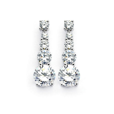 Sterling Silver Elegant Five Graduated Round Cut Clear Czs Dangle Stud Earring