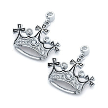 Load image into Gallery viewer, Sterling Silver Fancy Crown with Cross Design Embedded with Round Cut Clear Czs on Bezel SettingAnd Earring Dimensions of 18MMx15MM