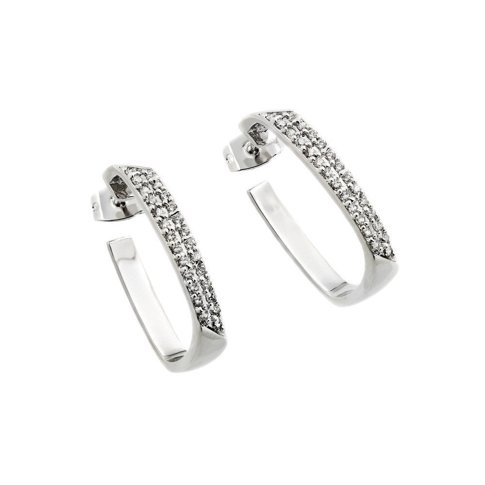 Sterling Silver Classy Hoop Stud Earring Embedded with Clear CzsAnd Earring Dimensions of 23.3MMx3MM