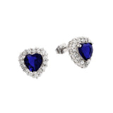 A Trendy Heart  Stud Earrings Set in Sterling Silver With Heart Shape Blue Cz Stone and Fixed with Round Clear CzsAnd Dimensions of 11.9MM x 11.4MM