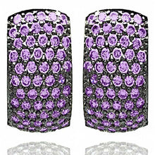 Load image into Gallery viewer, Sterling silver Fashionable Huggie Earrings Inlaid With Purple Cz Stones. Earring Width of 9.5MM