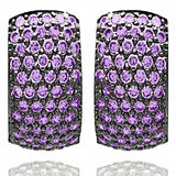 Sterling silver Fashionable Huggie Earrings Inlaid With Purple Cz Stones. Earring Width of 9.5MM