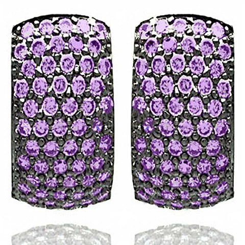 Sterling silver Fashionable Huggie Earrings Inlaid With Purple Cz Stones. Earring Width of 9.5MM