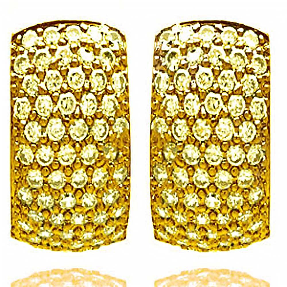 Gold Plated Fashionable Huggie Earrings Inlaid With Yellow Cz Stones. Earring Width of 9.5MM