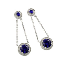 Load image into Gallery viewer, A Fashionable Sterling Silver Wire Dangling Earring with Round Blue and Clear Cz Stones. Earring Length of 48MM.