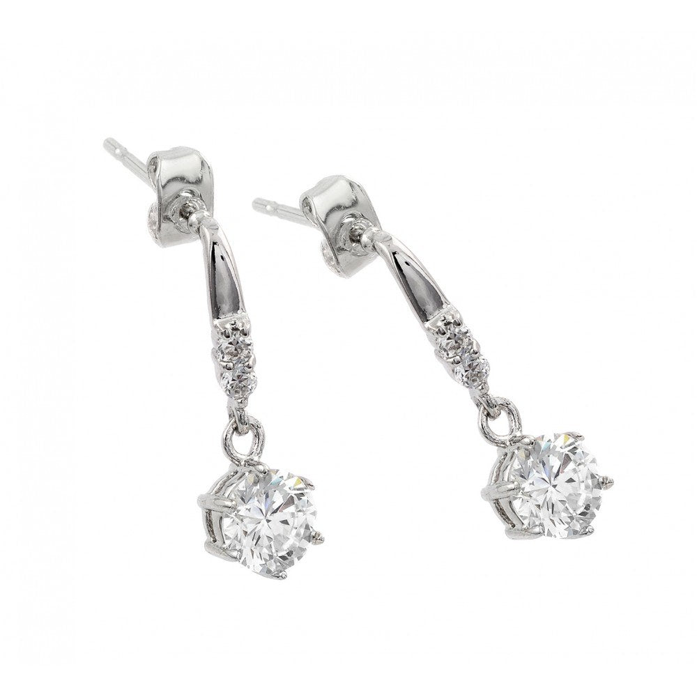 Sterling Silver Rhodium Plated  Round Center CZ Dangling Stud Earrings