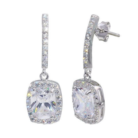 Sterling Silver Round Cut Clear Cz Dangling Stud Earrings with dimesnions of 23.3MM x 6.7MM