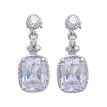 Load image into Gallery viewer, Sterling Silver Rhodium Plated Square Clear CZ Stud Dangling Earrings