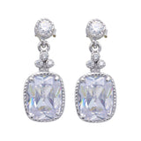Sterling Silver Rhodium Plated Square Clear CZ Stud Dangling Earrings
