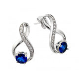 A Modern Sterling Silver Twisted Design Earring with Round Blue Cz Center Stone with Fine Clear Czs