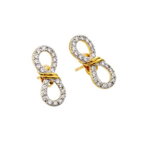 A Trendy Gold Plated Sterling Silver Infinity Earrings embedded with Fine Clear Cz Stones.