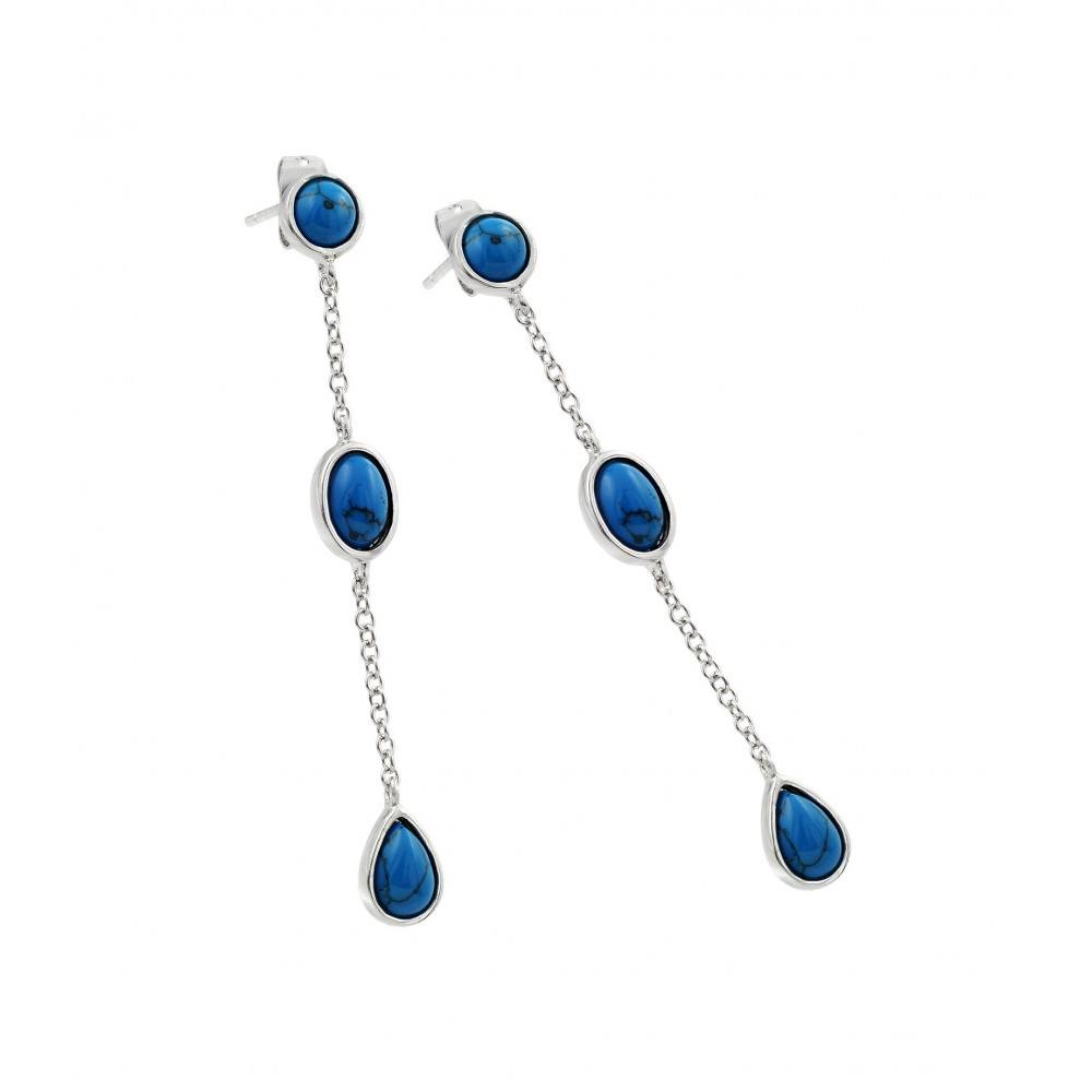 Sterling Silver Rhodium Plated Blue CZ Three Oval Wire Dangling  Stud Earrings