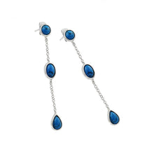 Load image into Gallery viewer, Sterling Silver Rhodium Plated Blue CZ Three Oval Wire Dangling  Stud Earrings