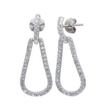 Sterling Silver Rhodium Plated Open Teardrop Earrings Paved with Clear CZ StonesAnd Friction Back Post