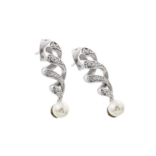 Load image into Gallery viewer, Sterling Silver Rhodium Plated Stylish Twist Pearl Dangle Earrings with Friction Back Post