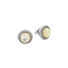 Load image into Gallery viewer, Sterling Silver Rhodium Plated Round CZ Outline Center Pearl Stud Earrings
