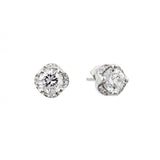 Sterling Silver Rhodium Plated Round Cut Clear CZ Stud Earrings Micro paved with Small Clear CZAnd Earring Dimensions of 8.4MMx15.6MM and Friction Back Post