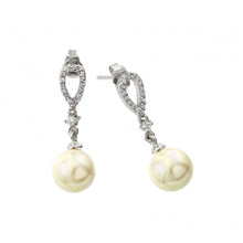 Load image into Gallery viewer, Sterling Silver Rhodium Plated Round Pearl Dangling EarringsAnd Friction Back Post
