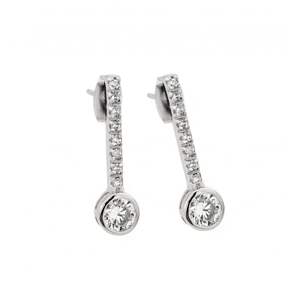 Sterling Silver Rhodium Plated Elegant Channel Round CZ Stud Earrings with Earring Dimensions of 23.5MMx13.01MM and Friction Back Post