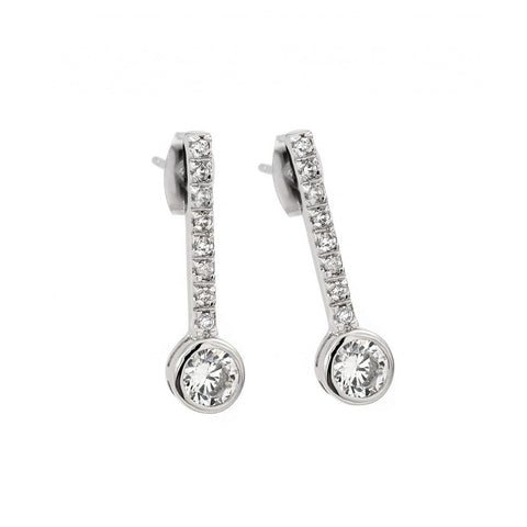 Sterling Silver Rhodium Plated Elegant Channel Round CZ Stud Earrings with Earring Dimensions of 23.5MMx13.01MM and Friction Back Post