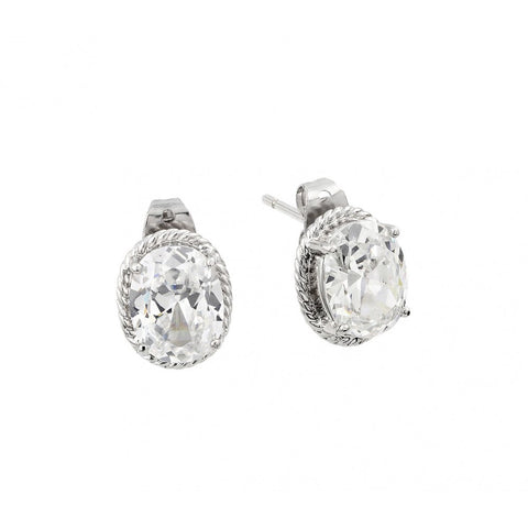 Elegant Sterling Silver Earrings with Round Clear Cz Stones Earring Dimension of 10.86MM x 8.85MM