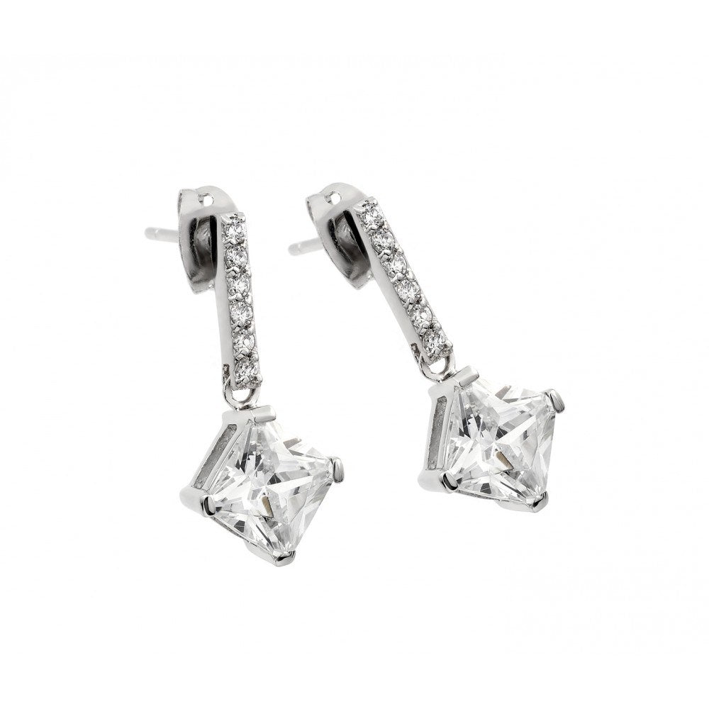 Sterling Silver Rhodium Plated Elegant Square CZ Dangle EarringsAnd with Earrng Dimensions of 21.4MMx9.9MM and Friction Back Post