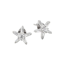 Load image into Gallery viewer, Sterling Silver Rhodium Plated Stylish Star Earrings Formed By Round and Baguette Clear CZAnd Friction Back Post