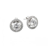 Sterling Silver Rhodium Plated Round Cluster with Round Clear CZ Center EarringsAnd Friction Back Post