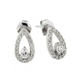 Sterling Silver Rhodium Plated Drop Cluster with Round Clear CZ Center EarringsAnd Friction Back Post