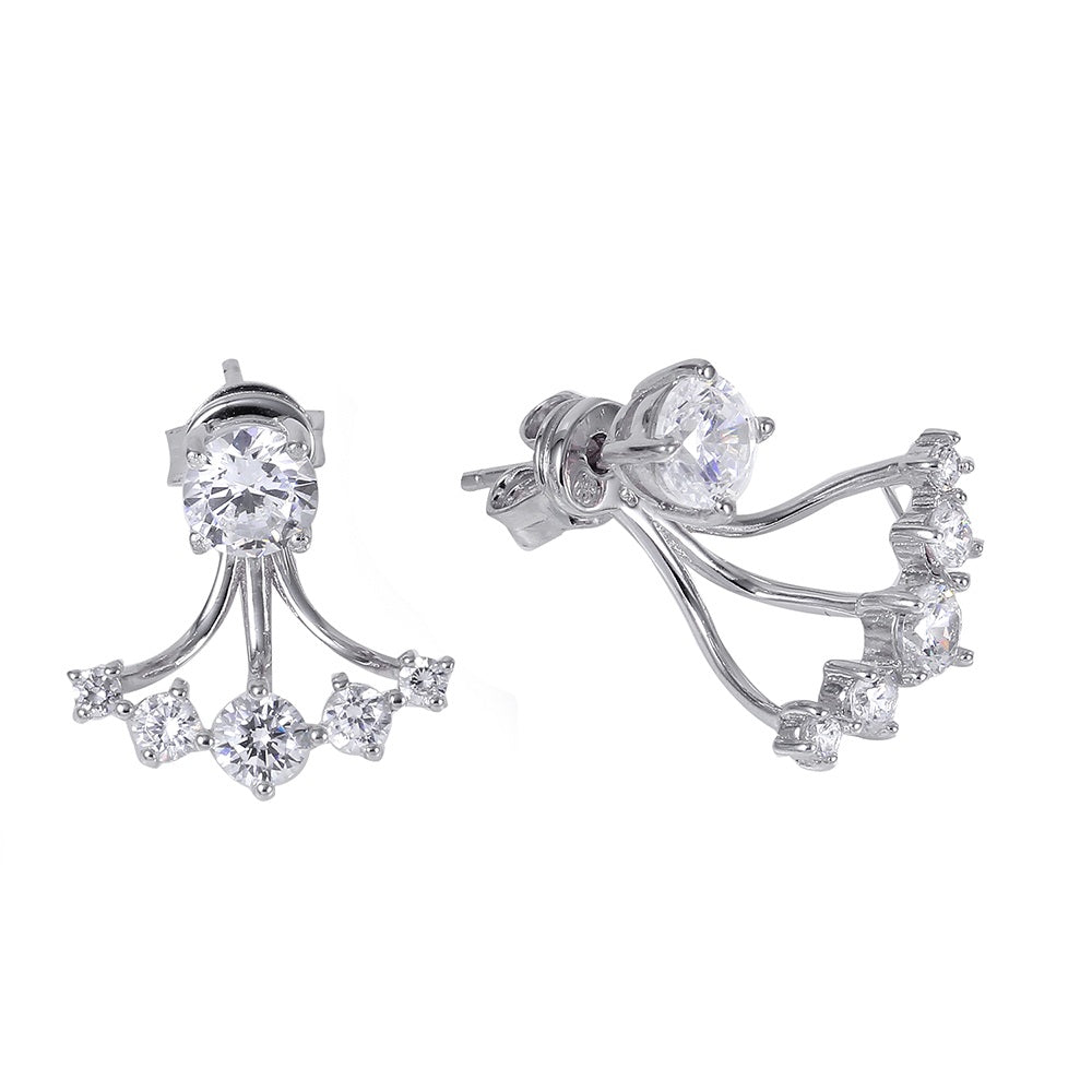 Sterling Silver Classy Claw Design Set with Clear Cz Stones Stud EarringAnd Friction Back Post