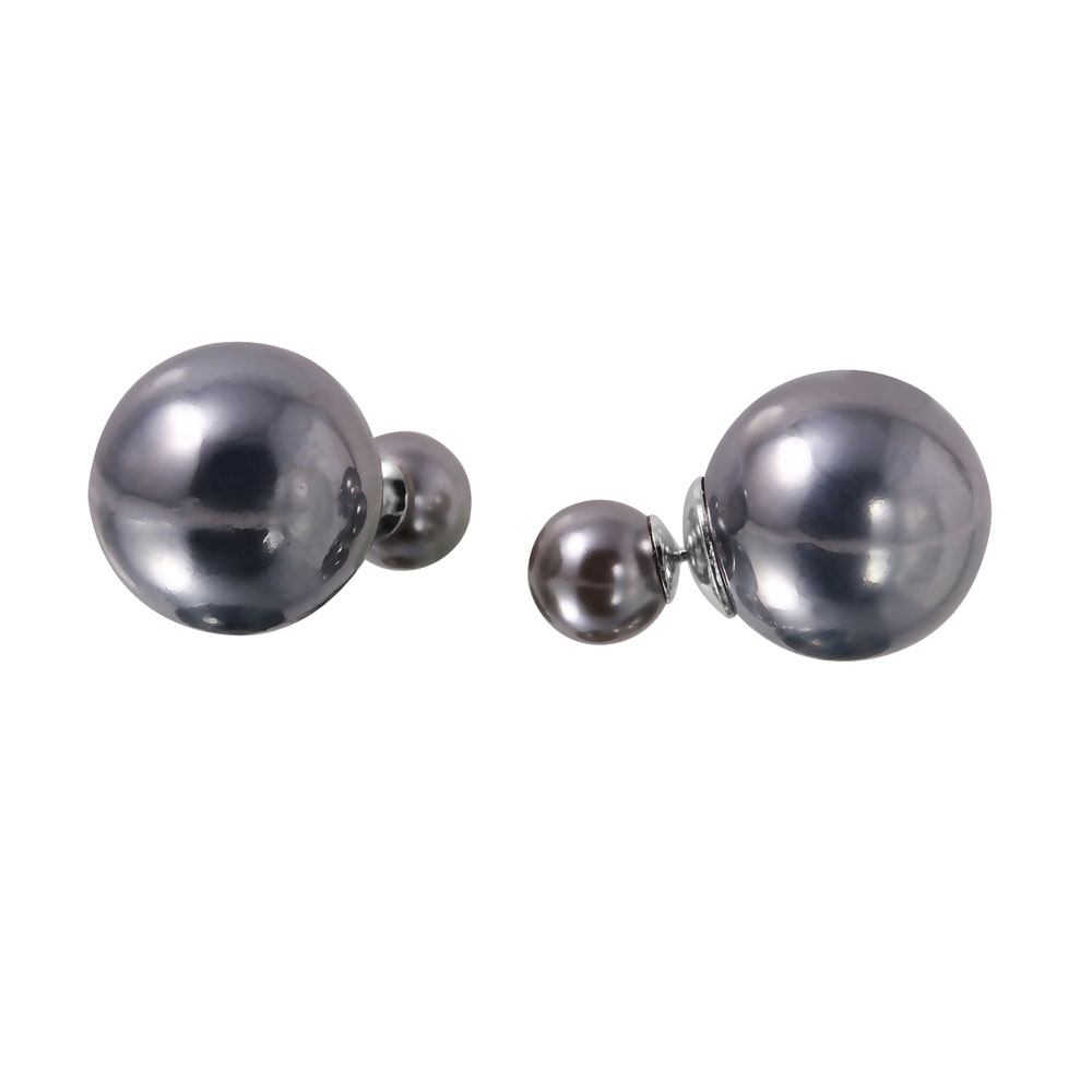 Sterling Silver Trendy Grey Faux Pearl Reversible Earring