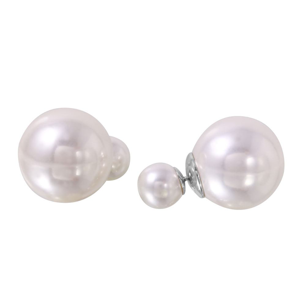 Sterling Silver Trendy White Faux Pearl Reversible Earring