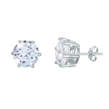 Load image into Gallery viewer, Sterling Silver Nickel Free Rhodium Plated Round Solitaire Shape Stud Earrings With CZ Stones