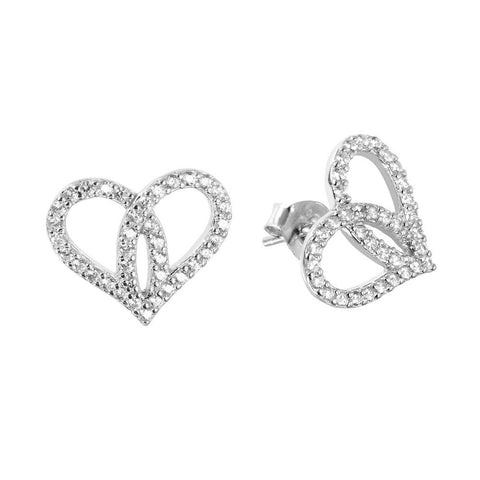 Sterling Silver Trendy Micro Paved Open Heart Stud Earring with Friction Back PostAnd Earring Dimensions of 14MMx13MM